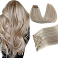 PINKPEARL Clip in Hair Extensions #18P1000 Ash Blonde Highlighted Gray Blonde 7pcs 22Inch 120g Real Remy Hair Extensions Clip in Human Hair(#18P1000-22)