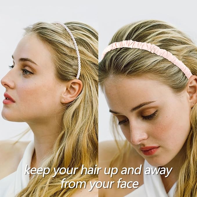 VELSCRUN Headbands for Women 7 Pcs Different Pink Fashion Knotted Solid Head Bands Pearl Headband Non Slip Hair Band for Womens Gilrs Thin Thick Short Hair Face Wash Hair Accessories