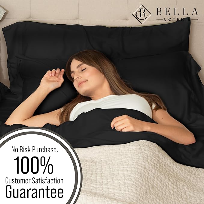 Bella Coterie | Luxury Bamboo Queen Size Pillowcase Set | 100% Organically Grown Bamboo Viscose | Ultra Soft | Cooling | 2 Pcs [Black]