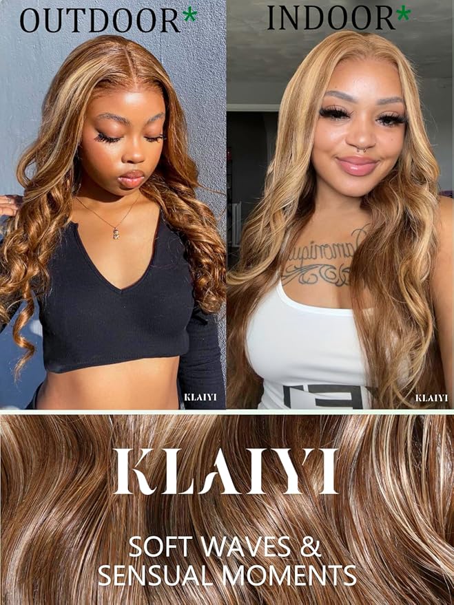 KLAIYI Wear And Go Glueless Wig Bye Bye Knots 13x4 Precut Lace Front Wigs Human Hair Ombre Highlight Blonde Body Wave Wig Pre Bleached Pre Everything Pre Plucked with Baby Hair 3S Ready to Wear 16Inch