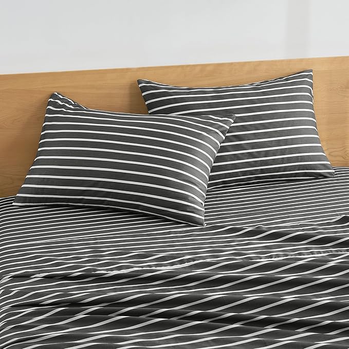 JELLYMONI 100% Natural Cotton Striped King Pillowcases Set, 2 Pack White and Black Stripes Pattern Printed Pillow Covers with Envelope Closure(Pillows are not Included)
