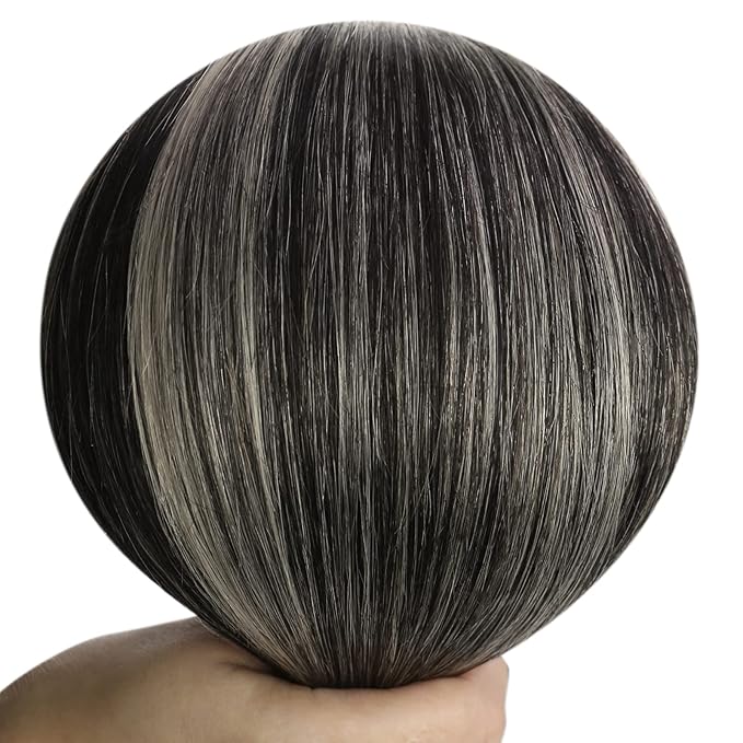 YoungSee 125G Black Hair Extensions Weft Balayage Natural Black Mix Silver Grey Weft Hair Extensions Human Hair Ombre Sew in Extensions for Long Hair 22In