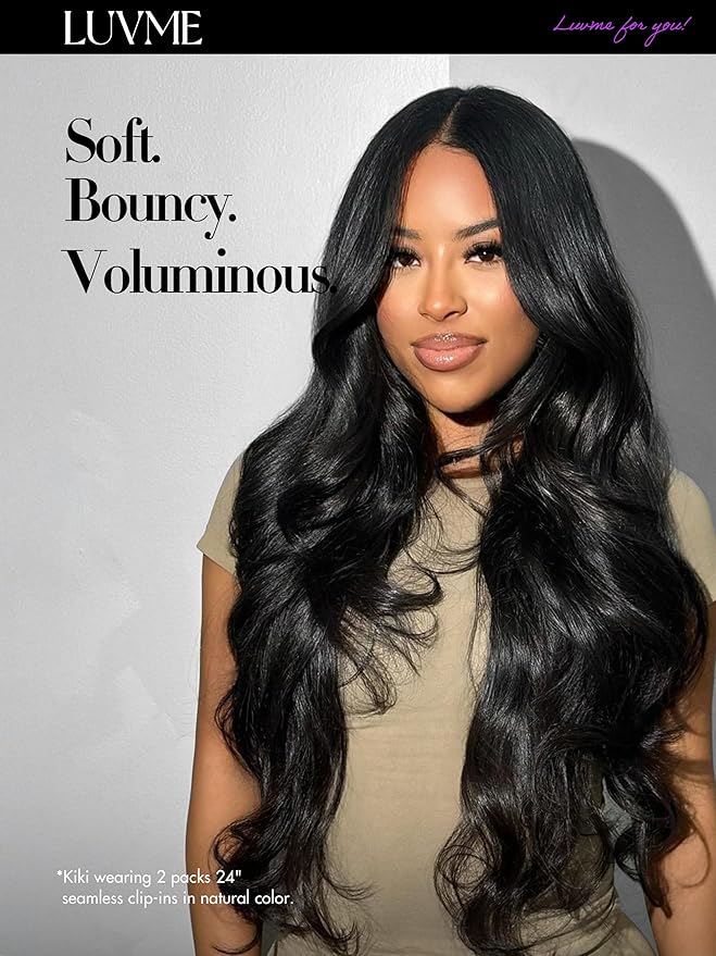 LUVME Body Wave Seamless 2 Pack 220g 14Pcs Clip in Hair Extensions Full Max with 16inch Remy Human Hair Extensions, Natural Black 100% Real Soft Hair