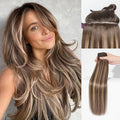LUVME Invisible Clip in Hair Extensions Real Human Hair, 20 inch 110g 6Pcs, Natural Chestnut Brown Highlights Human Hair Extensions Clip ins for Women, Natural Seamless Straight Human Hair
