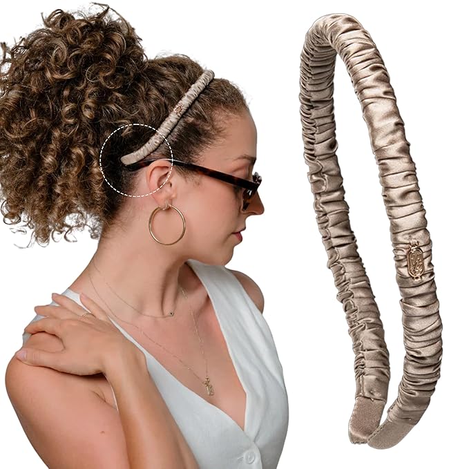 Curlfriend Collective Gray Daze Comfort Curve Headband – Luxe 100% Mulberry Silk, Elegant Wide Hair Accessory for Women - No-Slip, No Headache, Gentle on Hair, Chic Design for Curly & Textured Hair