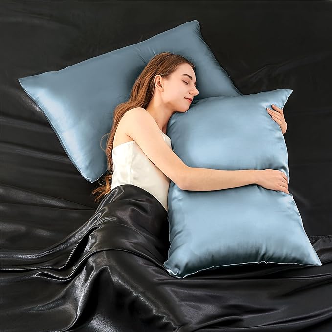 INFIIXSO Mulberry Silk Pillowcase for Hair and Skin, Silk Pillow Cases Queen Size with Hidden Zipper 20"x30", Extraordinary Smooth and Soft Cooling Pillow Cases for Hot Sleepers(Airy Blue, 1 Pack)