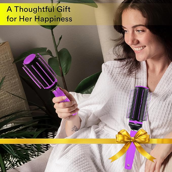 Self Cleaning Hair Brushes for Women - Curly Hair Detangler Brush Comb - Round Roller Retractable Travel Hairbrush - Purple Christmas Gifts