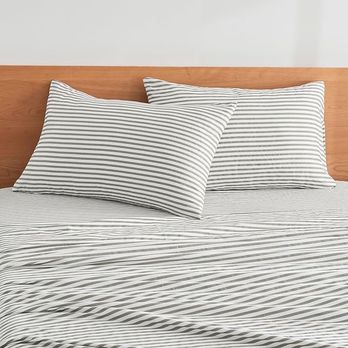 JELLYMONI 100% Natural Cotton Striped Pillowcases Set, 2 Pack White and Grey Stripes Pattern Printed Pillow Covers with Envelope Closure(Pillows are not Included)(King(20×40inches))