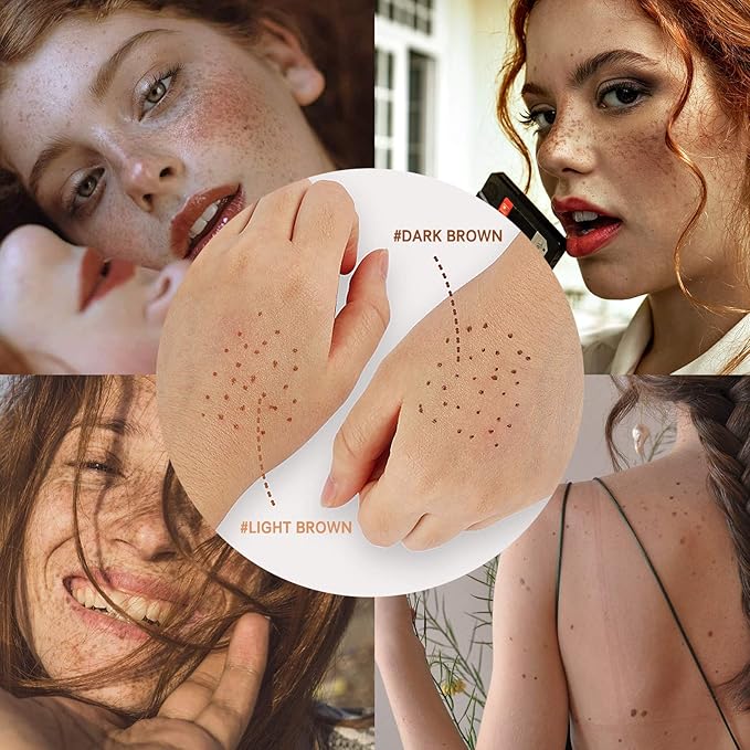 2 Pcs Freckle Pen Set, Natural Lifelike Fake Freckles Makeup Pen Magic Brown Color Freckles Makeup Tool Long-Lasting Waterproof Dot Spot Pen for Effortless Sunkissed Makeup (Light Brown)