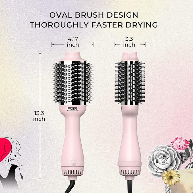 TYMO Hair Dryer Brush Blow Dryer Brush in One, 4 in 1 Ionic Hairdryer and Styler Volumizer with Oval Titanium Barrel, Hot Air Straightener for Smooth Frizz-Free Blowout, Pink