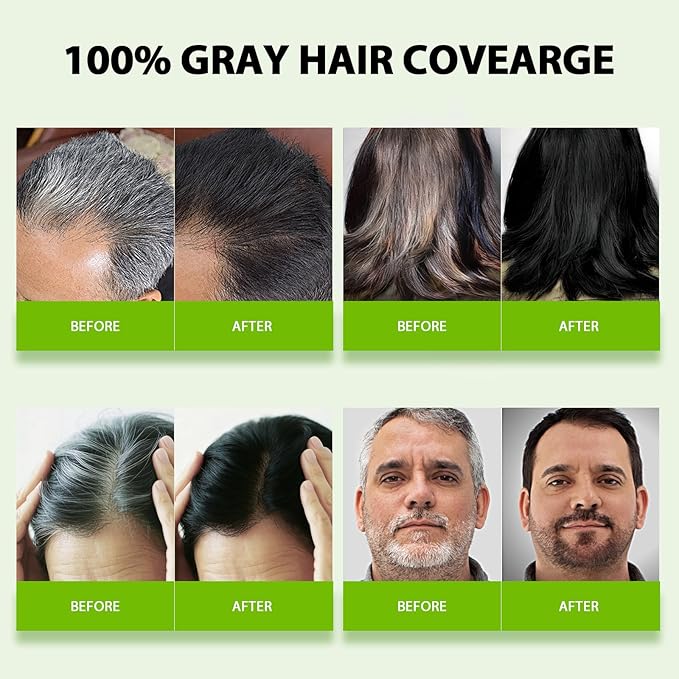 Black Hair Dye Shampoo for Women & Men, 15 Min Gray Coverage, 3 in 1 Semi-Permanent Color with Natural Herbal Ingredients