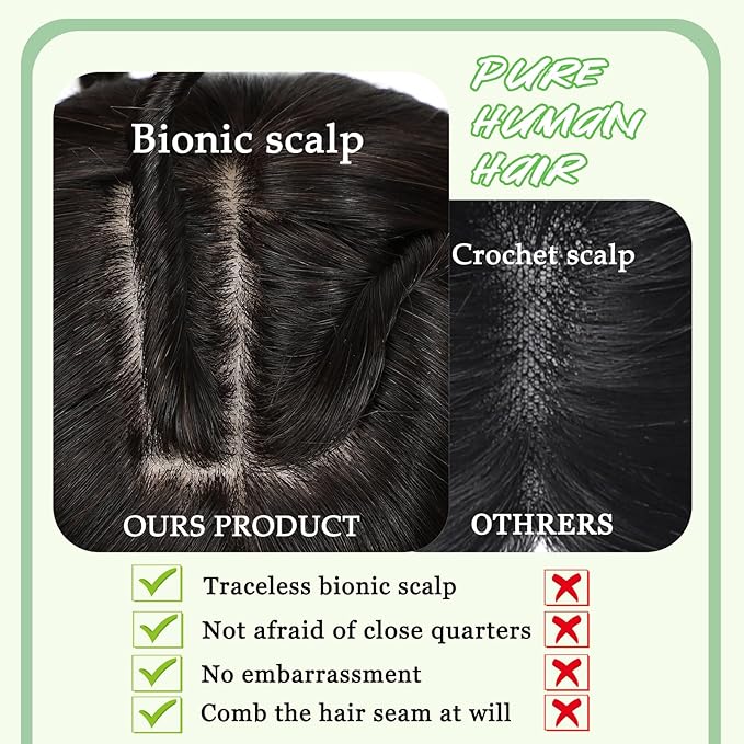 Hair Toppers for Women Real Human Hair, 360°3D Bangs Clip Human Toppers for Women with Thinning hair Realistic Scalp Line (Black, 3D French Bangs(11 * 7))