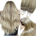 YoungSee Micro Link Hair Extensions Human Hair Blonde Ombre Microloop Hair Extensions Human Hair Blonde to Platinum Blonde Bead Hair Extensions Human Hair 16In Balayage Micro Links Hair Soft 50s/50g