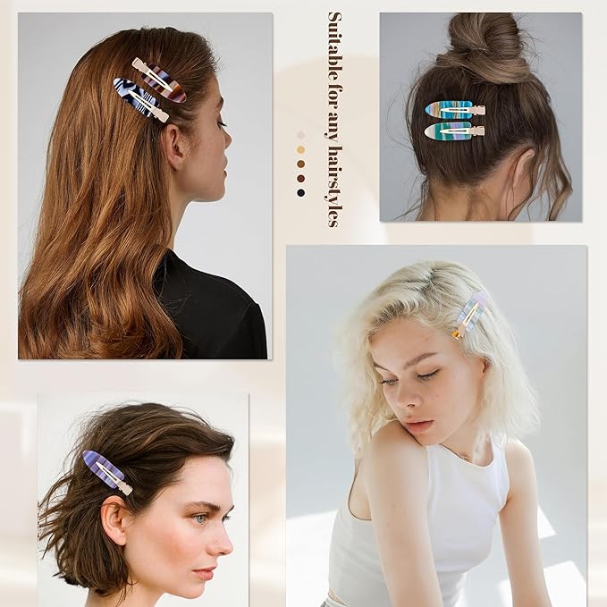 No Crease Creaseless No Bend Hair Clips For Styling Non Slip Flat Clips For Makeup Hair Accessories For Women,Blue Khaki 12PCS
