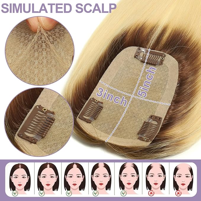 Womens Real Human Hair Toppers for Thin Hair #T3/60, 18 Inch Length 3x5 Inch Injected Silk Base 130% Density Hair Pieces