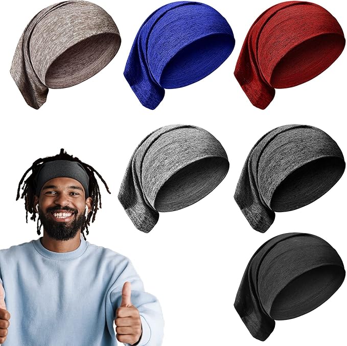 SATINIOR 6 Pcs Spandex Dreadlock Cap Dreadlock Tube Bands Unisex Men Women Elastic Hair Dreads Head Wraps Headbands for Dreads Accessories, 6 Colors(Dark Color)