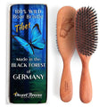 100% Wild Boar Bristle Hairbrush for Natural Healthy Hair, Medium Soft Tibet Bristles, Pear Wood Handle, Wooden Hair Brush for Fine or Thinning Hair, for Women & Men, Made in Germany's Black Forest