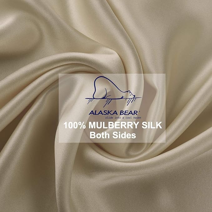 ALASKA BEAR King Size Silk Pillowcase Random Color Silk Scrunchie Gift Set for Beauty Sleep (1, Beige)