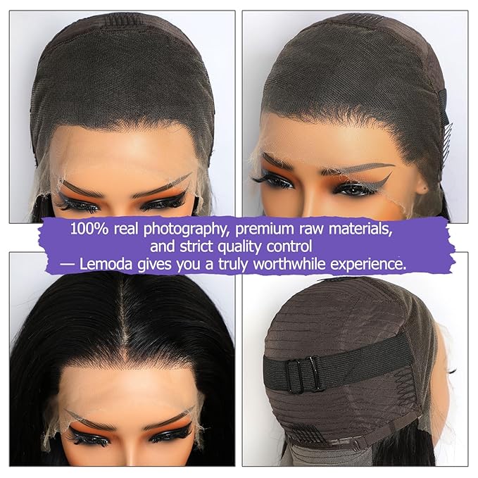 Lemoda Straight SKINLIKE Real HD 13x4 Full Lace Frontal Wigs 210% Density 15A 34inch Brazilian Straight Virgin Human Hair Lace Front Wig Invisible 0.1mm Ultra-thin Frayed Ends Tiny Knots