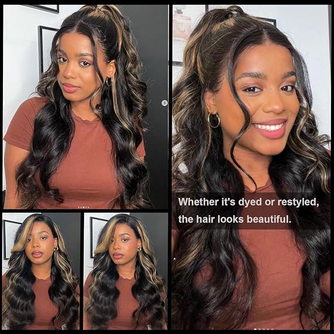 Lemoda Malaysian Body Wave 13x4 Full Lace Frontal Virgin Human Hair Wigs 210% Density Body Wave HD Transparent Lace Front Wig 24Inch Unprocessed Virgin Human Hair Natural Black