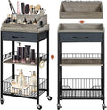 Makeup Organizer Cart Large, 2-in-1 Beauty Organizer with Wheels & Hair Tool Holder, Makeup Stand with Drawer, Vanity Storage Cosmetics Display Cases for Skin Care Nail Polish Perfume-Black