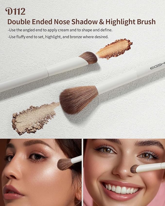 EIGSHOW Makeup Brush Set, 3Pcs Double Ended Face Makeup Brushes for Foundation Powder Contour Highlight Concealer Nose Shadow, Travel Gift Set (Beige)