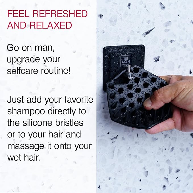 The Man Silicone Scalp Scrubber & Hook - Head Massager & Hair Brush for Men - Scalp Scrubber Exfoliator for Washing Hair - Reduces Dandruff & Stimulates Hair Growth - Men Shower Hair Brush (1 Set)