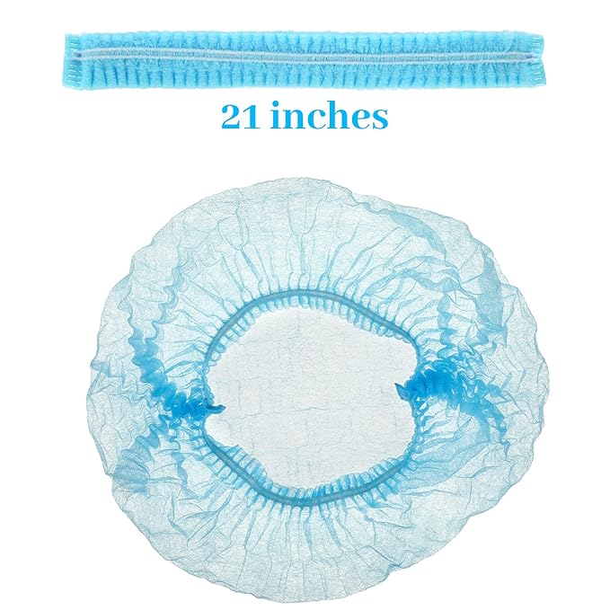 100 Pcs Disposable Nonwoven Bouffant Caps 21 Inch Hair Net Elastic Cap Hair Cover Hats for Beauty Salon Hospital Spa Catering Dust-free Workspace(Blue)