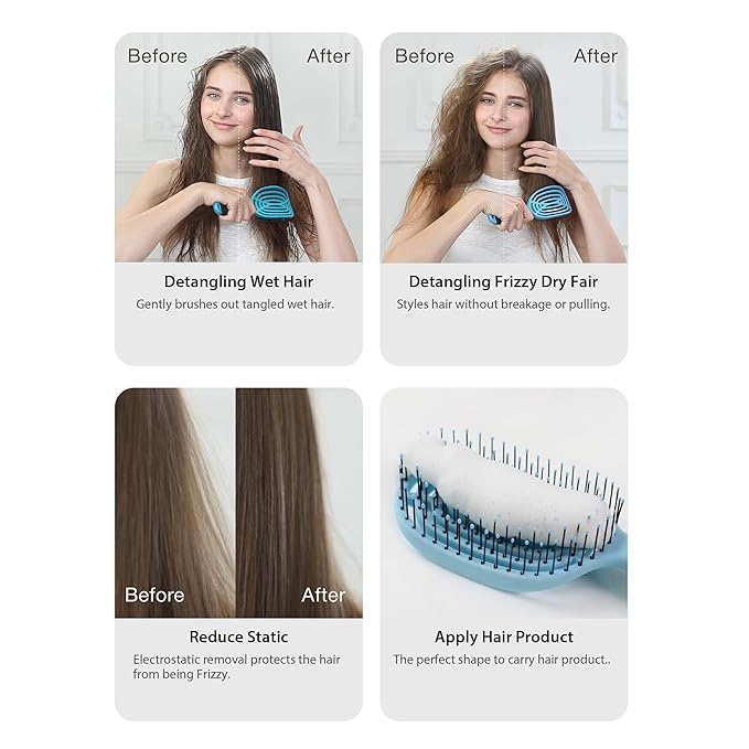 NuWay 4Hair C Brush - Professional Curved Hairbrush - Vented Design Delivers Smoothing And Volumizing Drying Experience - Heat Resistant Bristles For Drying Detangling and Styling - Sky Blue - 1 Pc