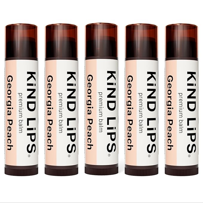 Kind Lips Lip Balm - Nourishing & Moisturizing Lip Care with Shea Butter, Beeswax & Vitamin E | Georgia Peach Flavor | 0.15 Oz (Pack of 5)