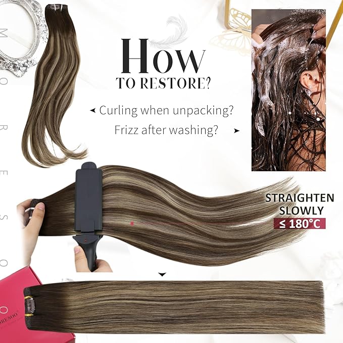 Moresoo Clip in Hair Extensions Remy Double Weft Human Hair Clip in Extensions Balayage Straight Hair Extensions for Women Ombre Dark Brown Mixed with Caramel Blonde 7pcs 120g 22inch