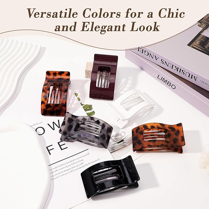 Flat Hair Clips for Women, 6 Pcs Non-Slip and Gentle Flat Claw Clips for Women with Head-Conforming Design and High-Strength Claw Grip, Versatile Colors for Chic and Elegant Look