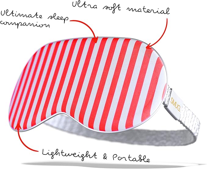 SMUG Satin Sleep Mask & Eye Mask | Travel Sleep Masks for Women & Men | Soft Sleeping Eye Mask to Nourish Skin & Reduce Dark Circles | Eye Sleep Mask Shades to Block Out Light | Candy Cane