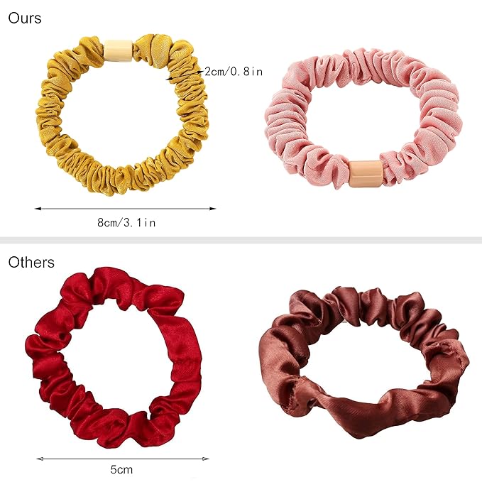Silk Hair Ties Scrunchies - Small Mini Scrunchy for Women Thick Hair Accessories Cute Soft No Slip Hair Elastics Ponytail Holder for Curly Hair No Damage Hairties Gift for Girls