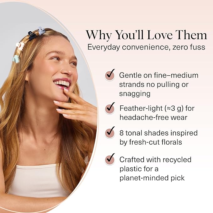 Kitsch Small Hair Clips for Women and Girls – Mini Claw Clips – Hair Accessories – Daily Styling, Recycled, Garden Bouquet | Ideal Gifts for Women – 8pc Set