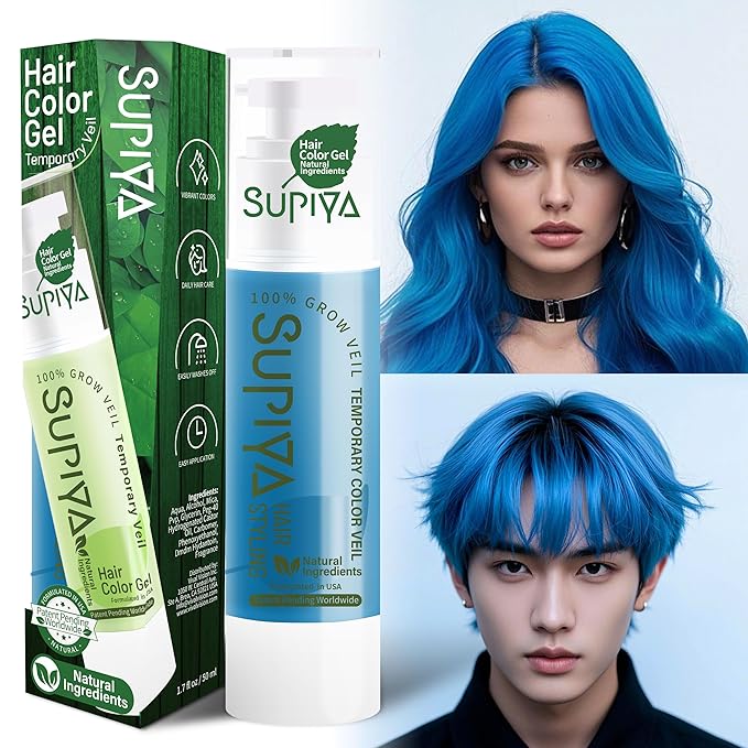Temporary Hair Color Gel, Blue Hair Dye Color Gel Washable Natural Instant Hair Color Wax for DIY Hairstyle for Kids Men Women(Color #10W)