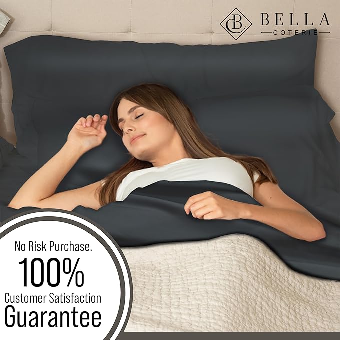 Bella Coterie | Luxury Bamboo Viscose Standard Size Pillowcase Set | 100% Organically Grown | Ultra Soft | Cooling | 2 Pcs [Charcoal Grey]