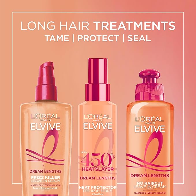 L'Oreal Paris Elvive Dream Lengths Heat Slayer Pre-Iron Spray Leave-In, 4.4 Ounce