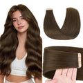 GOO GOO Tape in Hair Extensions Human Hair, #4H Light Chocolate Brown, 24inch 50g 20pcs, Skin Weft Seamless Invisible, Silky Straight with Thick Ends, Remy Human Hair