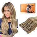 DOORES Clip in Hair Extensions Human Hair, Balayage Medium Copper to Sandy Blonde 120g 7pcs 20 Inch, Remy Human Hair Extensions Clip in Straight Natural Weft