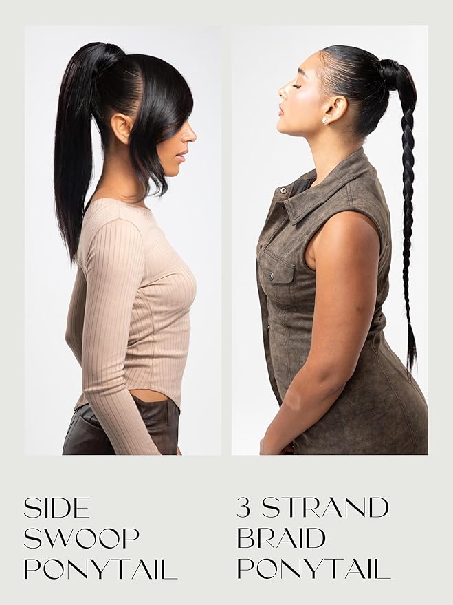 Frodio Clip in Ponytail Extension Human Hair for women Straight 18 Inches Long Straight Hair drawstring Ponytail Natural Color