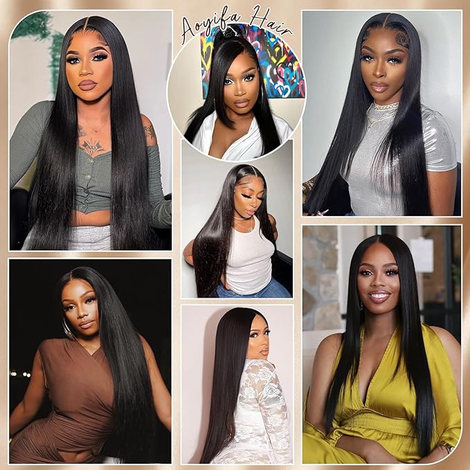 28 Inch Straight HD Lace Front Wigs Human Hair Pre Plucked 14A 230 Density 13x6 Transparent Lace Frontal Wig with Baby Hair Natural Black for Women