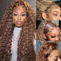 bangjazz 13x4 Deep Wave Lace Front Wigs Human Hair Highlight Ombre 13x4 HD Transparent Lace Frontal Wigs Human Hair 180% Density P4/27 Colored Glueless Curly Wigs for Black Women 20 Inch