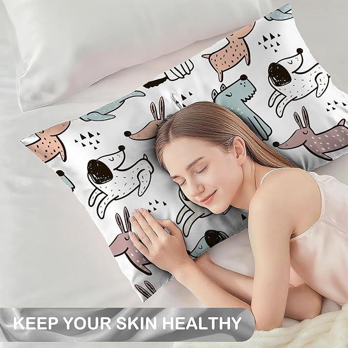 Satin Pillowcase 1 Pack-Cute Dogs Dog Silky Pillow Cover for Hair and Skin,Standard Size 20x26 Inch Soft Cooling Printed Pillow Cases with Hidden Zipper,Gifts for Women Men