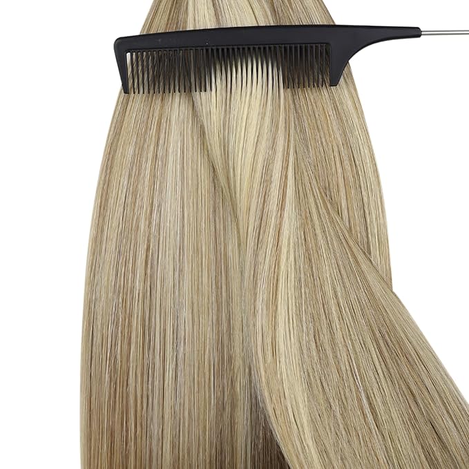 YoungSee Nano Extensions Human Hair Highlight Light Brown and Platinum Blonde Nano Ring Hair Extensions Remy Hair Nano-Link Hair Extension Brown for School Lightweight 24inch 50s 50g