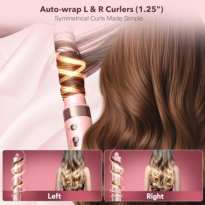 StyleVibe 6-in-1 Air Styler, Hair Dryer & Blow Dryer Brush with Travel Case - Auto Wrap Curls (L/R), Fast Drying, Thermal Round Brush for Smooth Blowouts & Frizz-Free Volume, No Heat Damage