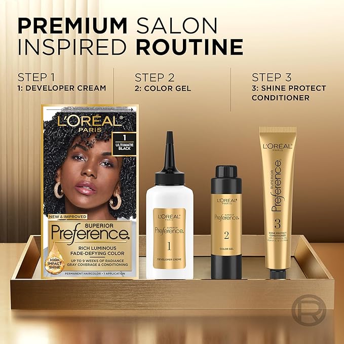 L'Oreal Paris Superior Preference Luminous Fade-Defying Permanent Hair Color, Hair Dye For Up to 9 Weeks of Radiance, Golden Blonde 8G, 1 Hair Dye Kit
