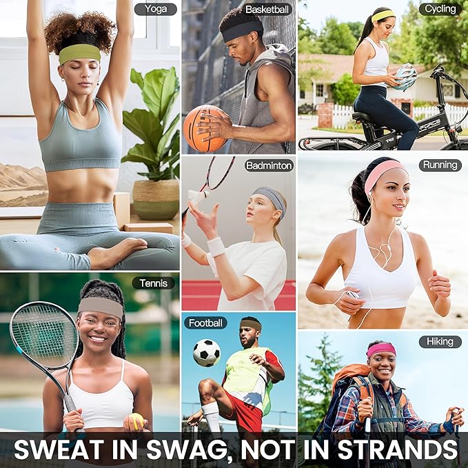 10 PCS Headbands for Women - Fashion Non Slip Cotton Headbands for Women and Men Perfect for Sports and Outdoor Activities in Summer,Including Running, Yoga, Cycling, Gym Workouts