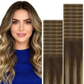 VINBAO Invisi Edge Tape in Human Hair Extensions 45g 20pcs Dark Brown to Caramel Blonde Balayage Seamless Injected Tape Ins Human Hair Extensions 16inch #4/27/4
