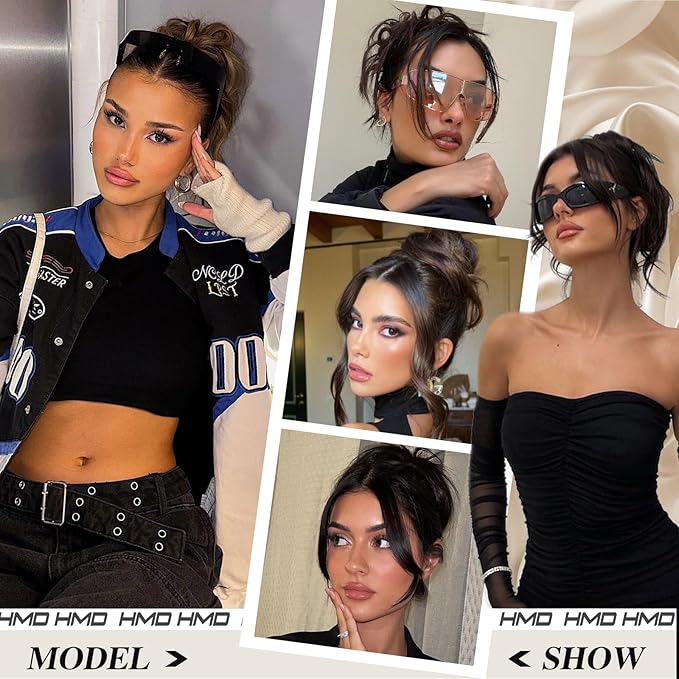 HMD Tousled Updo Messy Bun Hair Piece Hair Extension Ponytail With Elastic Rubber Band Updo Bun Synthetic Hairpieces for Women